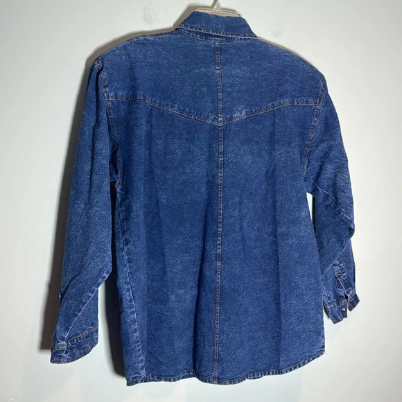 Vintage Pretty Bleu Blue Acid Washed Denim Beaded Sequin Embellished Shirt Sz M - Picture 5 of 5